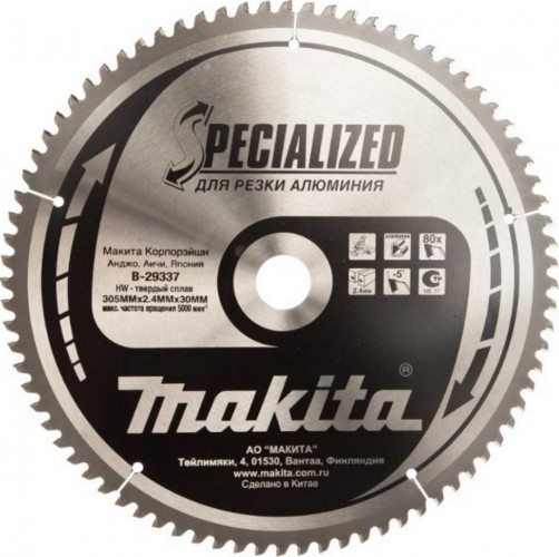 Пильный диск по алюминию MAKITA 305x30x1.8x80T B-29337