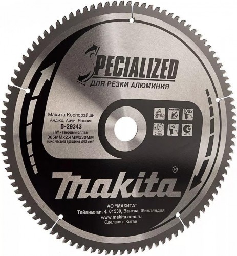 Пильный диск по алюминию MAKITA 305x30x1.8x100T B-29343
