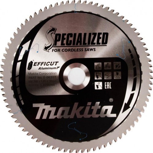 Пильный диск по алюминию MAKITA E-06317 efficut 260x30x1,5x81t