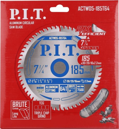 Пильный диск по алюминию P.I.T. ACTW05-185T64 185x30/20/16x2 мм - изображение 2
