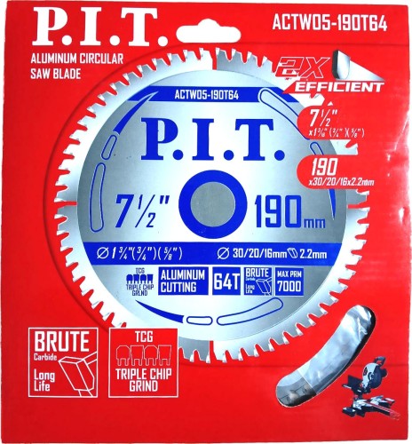 Пильный диск по алюминию P.I.T. ACTW05-190T64 190x30/20/16x2 мм