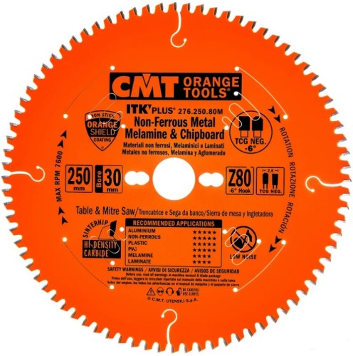 Пильный диск по алюминию СМТ 250x2.6/1.8x30Z80T CGNEG-6° 276.250.80M