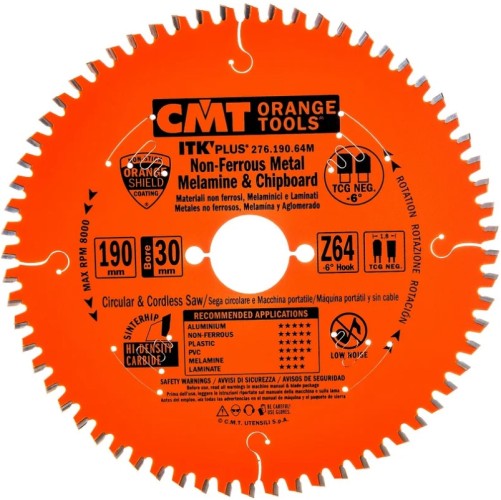 Пильный диск по алюминию СМТ 190x1.8/1.2x20Z64T CGNEG-6° 276.190.64M