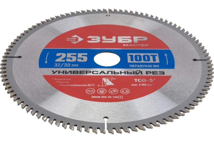 Пильный диск по алюминию ЗУБР Универсальный рез 255x32/30мм 100т 36916-255-32-100_z01 - изображение 2