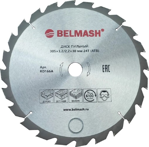Пильный диск по дереву BELMASH RD166A 305x3,2/2,2x30 24T