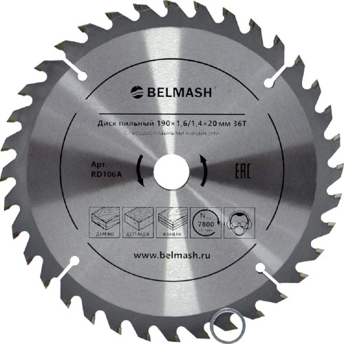 Пильный диск по дереву BELMASH RD106A 190×1,6/1,4×20/16 36T