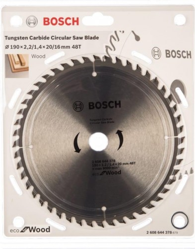 Пильный диск по дереву BOSCH ECO WOOD 190x20/16-48T 2608644378 - изображение 2