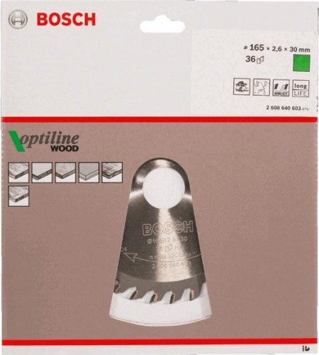 Пильный диск по дереву BOSCH Standard 165Х30 36 OPTILINE WOOD 2608640603 - изображение 2