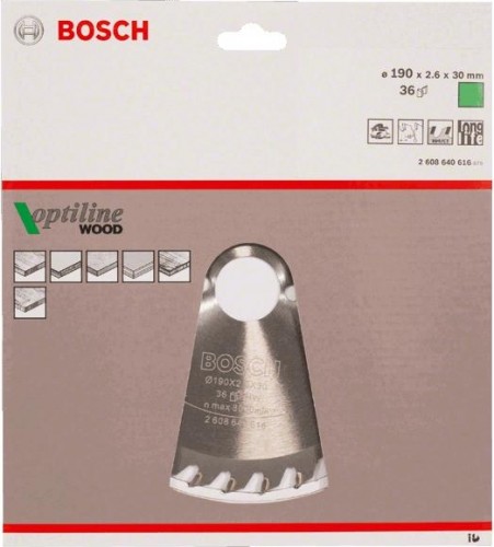Пильный диск по дереву BOSCH Standard 190Х30 36 OPTILINE WOOD 2608640616 - изображение 2