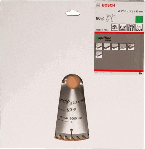 Пильный диск по дереву BOSCH Standard 250Х30 60 OPTILINE WOOD 2608640729 - изображение 2