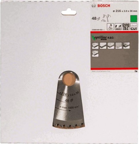 Пильный диск по дереву BOSCH Standard 216Х30 48 OPTILINE WOOD 2608640432 - изображение 2