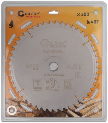 Пильный диск по дереву Cutop Profi plus 48Т, 300х2,0/3,0х32/30/25,4/20 мм с тефлоновым пок 75-30048Т - изображение 2