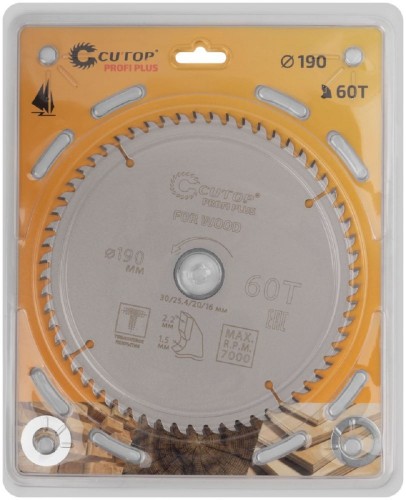 Пильный диск по дереву Cutop Profi plus 60Т, 190х1,5/2,2х30/25,4/20/16 мм с тефлоновым пок 75-19060Т - изображение 2