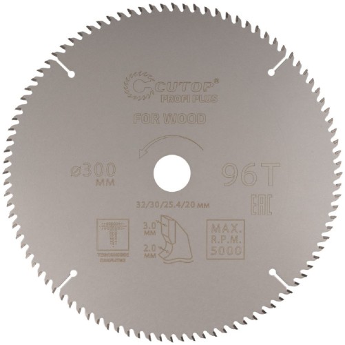 Пильный диск по дереву Cutop Profi plus 96Т, 300х2,0/3,0х32/30/25,4/20 мм с тефлоновым пок 75-30096Т