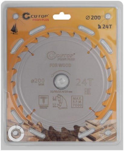 Пильный диск по дереву Cutop Profi plus 24Т, 200х1,5/2,2х32/30/25,4/20 мм с тефлоновым пок 75-20024Т - изображение 2