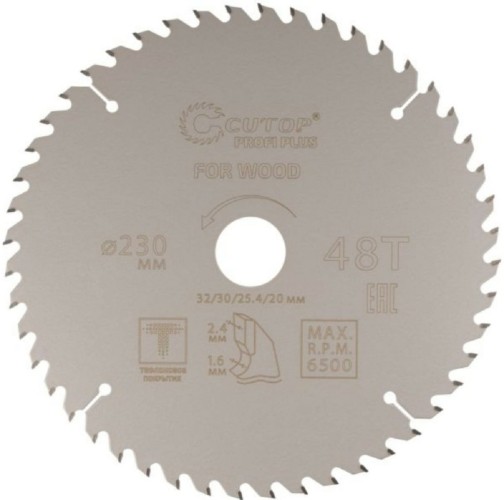Пильный диск по дереву Cutop Profi plus 48Т, 230х1,6/2,4х32/30/25,4/20 мм с тефлоновым пок 75-23048Т