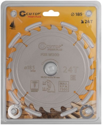 Пильный диск по дереву Cutop Profi plus 24Т, 185х1,3/2,0х30/25,4/20/16 мм с тефлоновым пок 75-18524Т - изображение 2