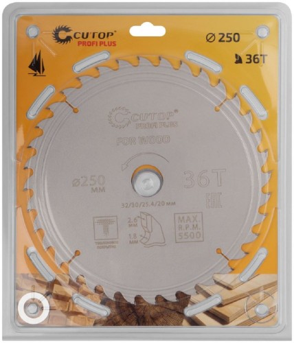 Пильный диск по дереву Cutop Profi plus 36Т, 250х1,8/2,6х32/30/25,4/20 мм с тефлоновым пок 75-25036Т - изображение 2