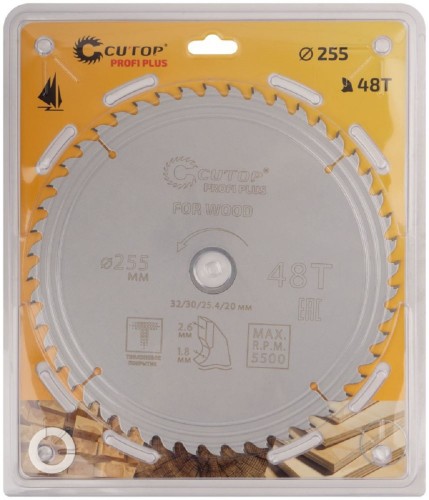 Пильный диск по дереву Cutop Profi plus 48Т, 255х1,8/2,6х32/30/25,4/20 мм с тефлоновым пок 75-25548Т - изображение 2