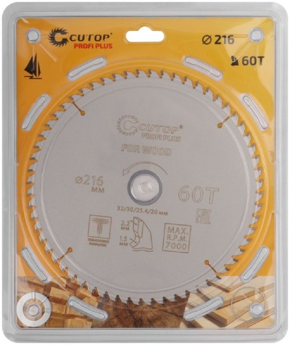 Пильный диск по дереву Cutop Profi plus 60Т, 216х1,5/2,2х32/30/25,4/20 мм с тефлоновым пок 75-21660Т - изображение 2