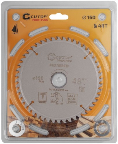 Пильный диск по дереву Cutop Profi plus 48Т, 160х1,3/2,0х30/25,4/20/16 мм с тефлоновым пок 75-16048Т - изображение 2