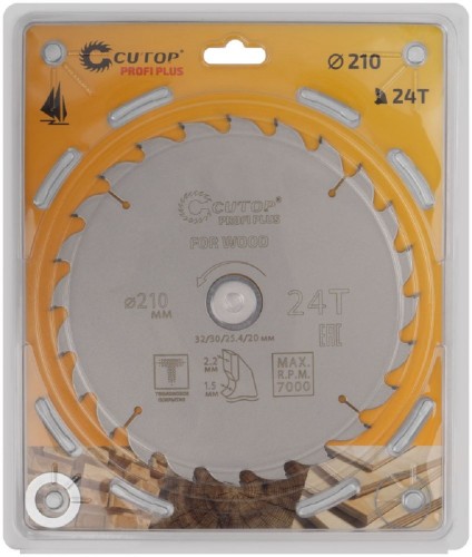 Пильный диск по дереву Cutop Profi plus 24Т, 210х1,5/2,2х32/30/25,4/20 мм с тефлоновым пок 75-21024Т - изображение 2