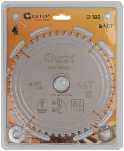 Пильный диск по дереву Cutop Profi plus 48Т, 185х1,3/2,0х30/25,4/20/16 мм с тефлоновым пок 75-18548Т - изображение 2