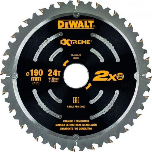 Пильный диск по дереву DeWALT 190х24тх30 мм. Extreme Demo2X DT4395-QZ DT4395-QZ