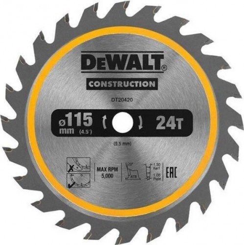 Пильный диск по дереву DeWALT 115х24тх9.5 мм. DT20420-QZ DT20420-QZ