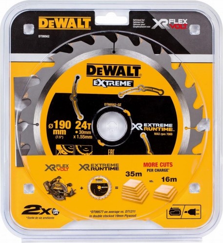 Пильный диск по дереву DeWALT 190х24тх30 мм FLEX VOLT DT99562-QZ DT99562-QZ - изображение 2