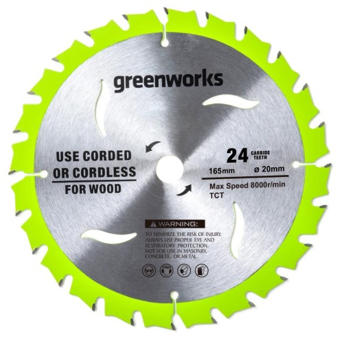 Пильный диск по дереву GREENWORKS 165x1.6x20 мм, 24T 2955707