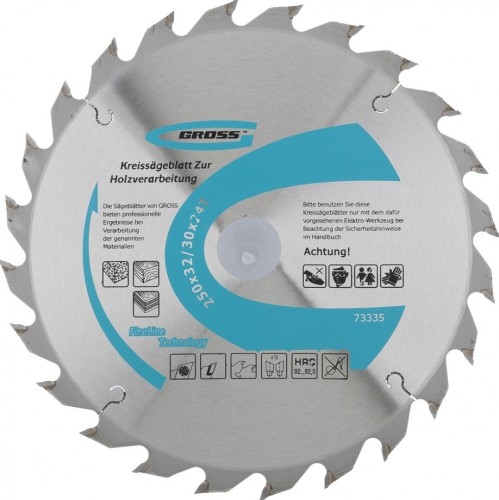 Пильный диск по дереву GROSS 73335 ф250х32 мм, 24 зуба + кольцо 32/30мм