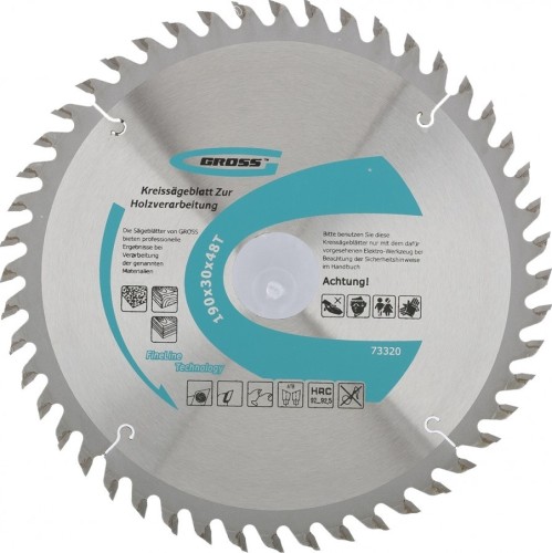 Пильный диск по дереву GROSS 73320 ф190х30 мм, 48 зубьев