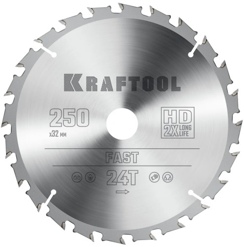 Пильный диск по дереву KRAFTOOL Fast 250х32мм 24T 36950-250-32