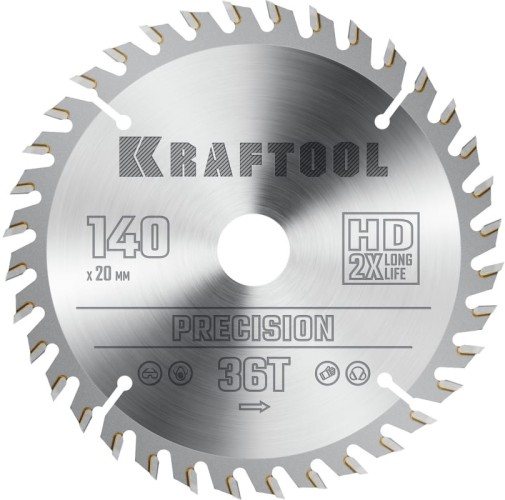 Пильный диск по дереву KRAFTOOL PRECISION 140х20мм 36T 36952-140-20