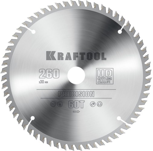 Пильный диск по дереву KRAFTOOL PRECISION 260х30мм 60т 36952-260-30