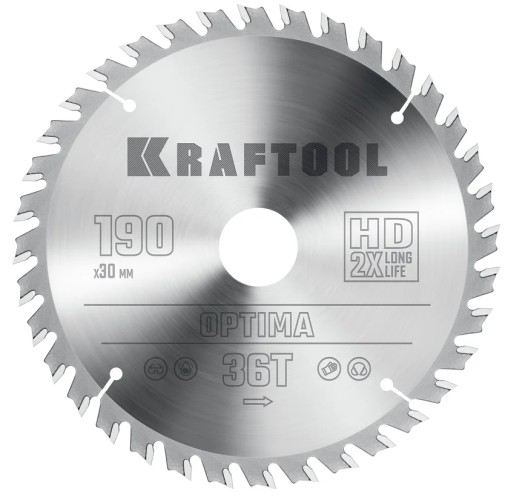 Пильный диск по дереву KRAFTOOL Optima 190х30мм 36T 36951-190-30