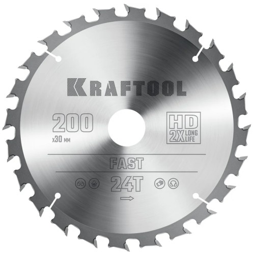 Пильный диск по дереву KRAFTOOL Fast 200х30мм 24T 36950-200-30