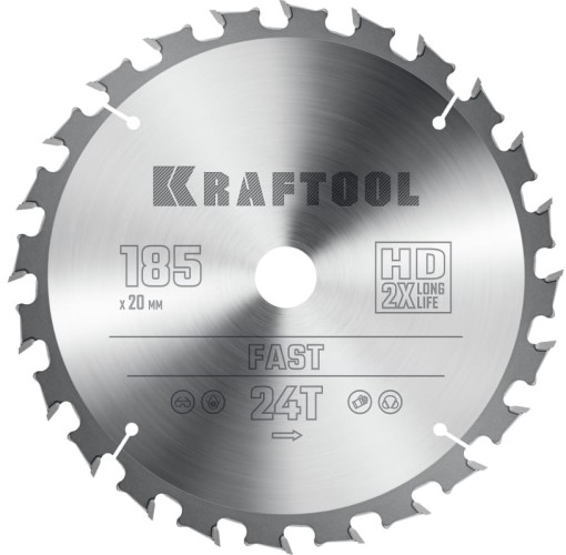 Пильный диск по дереву KRAFTOOL Fast 185х20мм 24T 36950-185-20