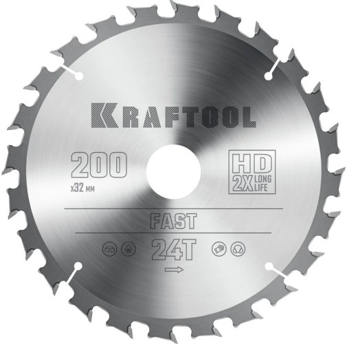 Пильный диск по дереву KRAFTOOL Fast 200х32мм 24T 36950-200-32