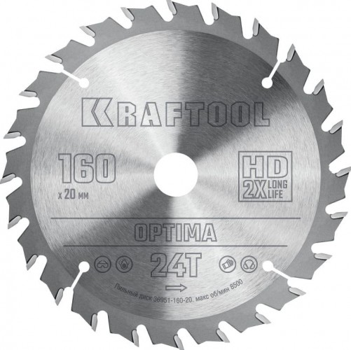 Пильный диск по дереву KRAFTOOL 36951-160-20 Optima 160х20мм 24T