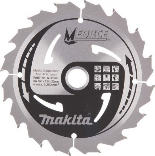 Пильный диск по дереву MAKITA 165x20x1.2x16T для m-force B-31201