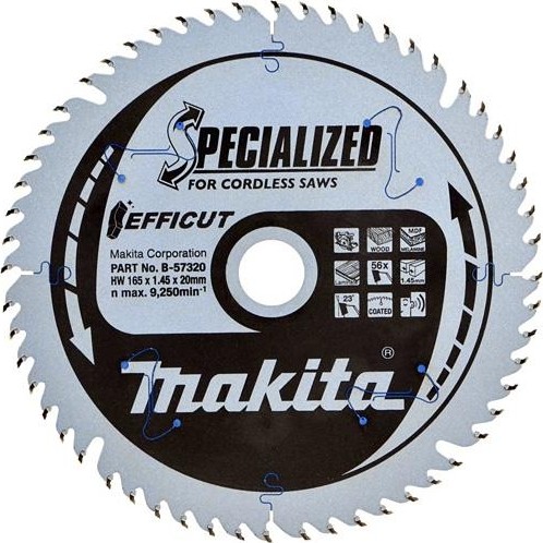 Пильный диск по дереву MAKITA 165х20х1,4х56T для efficut, (для dsp600d) B-57320