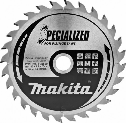 Пильный диск по дереву MAKITA 165x20x1.6x28T для (для погружных пил) B-31550