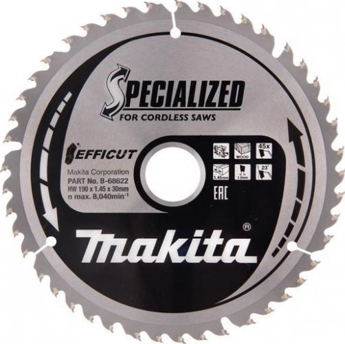Пильный диск по дереву MAKITA 190x30x1.45х45T для efficut B-68622