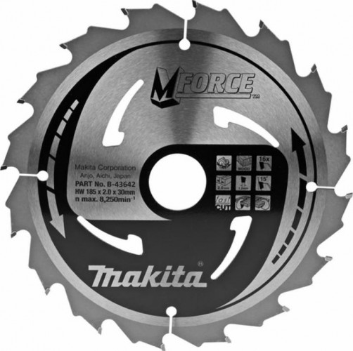 Пильный диск по дереву MAKITA 185x30/20/15.88x1.2x16T для m-force B-43642