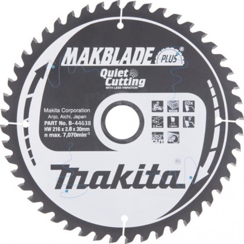Пильный диск по дереву MAKITA 216x30x1.6x80T для makblade plus B-44638
