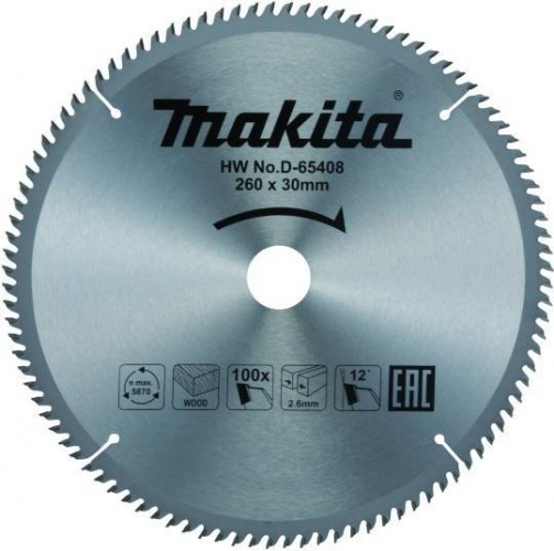 Пильный диск по дереву MAKITA 260x30x1,8x100T D-65408