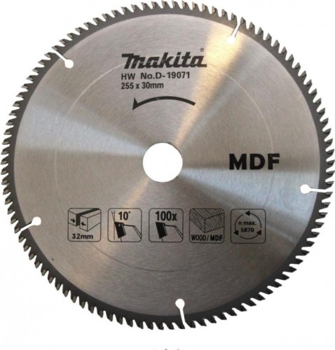 Пильный диск по дереву MAKITA 255x30x2.4x100T для резки mdf D-19071