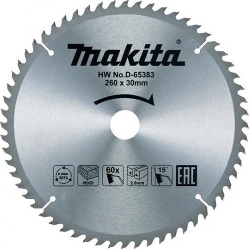 Пильный диск по дереву MAKITA 260x30x1,8x60T D-65383